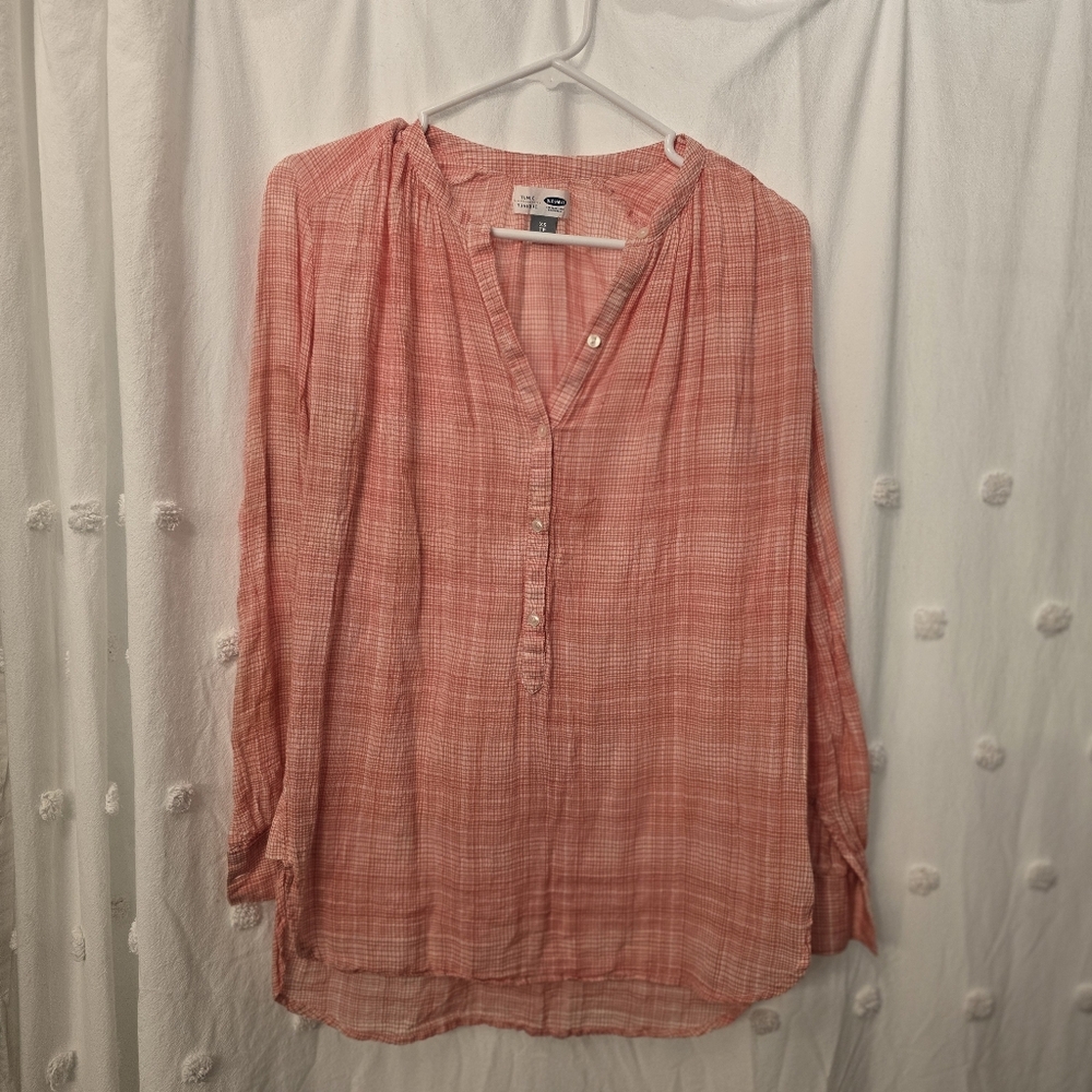 Old Navy Pink Relaxed Buttoned Blouse Womens Size Xs 100 Percent Cotton